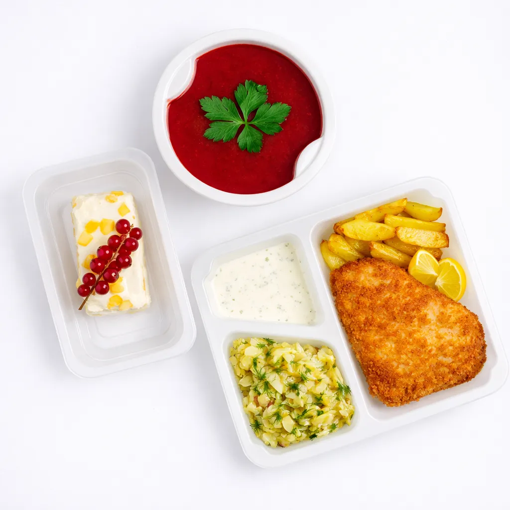 Zestaw dnia: zupa, danie głowne, deser